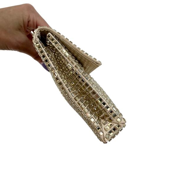 Badgley Mischka Maria Allover Crystal Envelope Clutch Gold Jeweled Evening Party - Picture 7 of 11